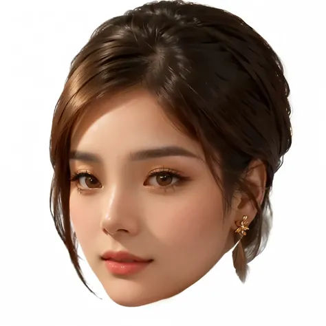 a close up of a woman with a brown hair and earrings, realism artstyle, realistic artstyle, high quality portrait, highly detailed realkhmer