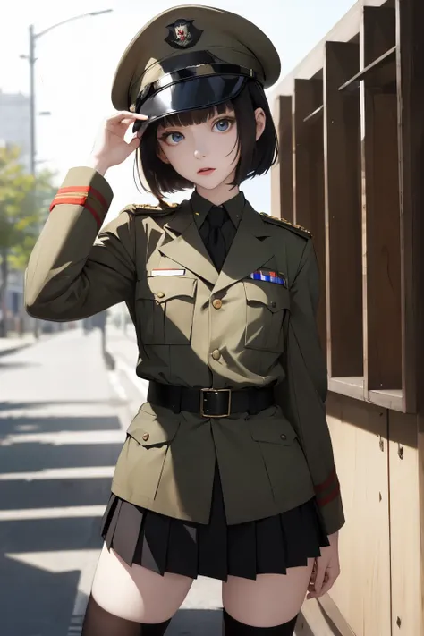 masterpiece1girl,small,pale skin,((military uniform,miniskirt)), enchanting expression 