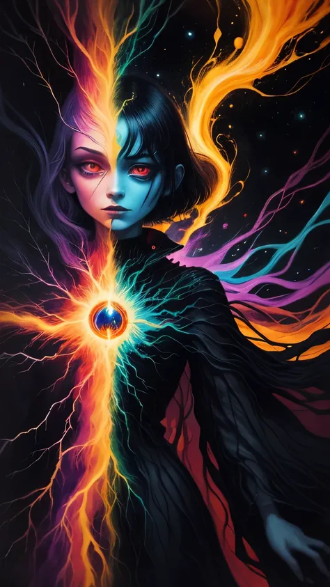 GIRLPOWER:Edvard Munch style oil painting, psychedelic art (drdjns style), a person is merging with a tree of light, 8k, hdr, masterpiece
SHITART PUREART : VIVID FIRE COLORS : TEXTURED STRONG : FEMALE IN THE DARK
Techno planet. Surrealist style of Joan Mir...