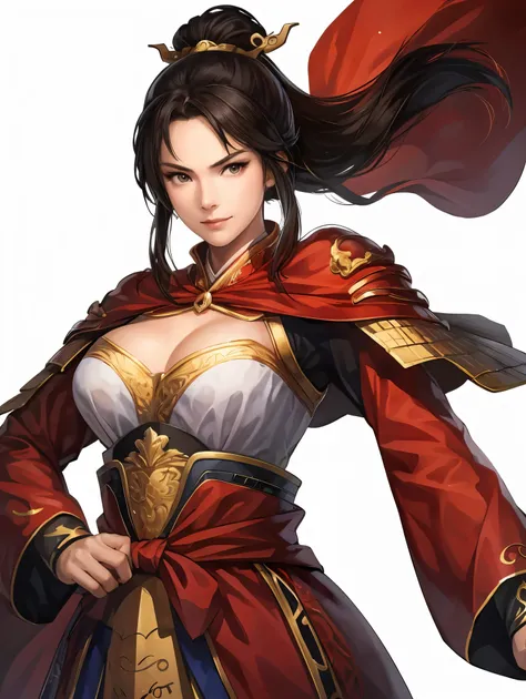   Beautiful black-haired woman ：1.3,  Amazing Character Art, Hanfu,((  pure white background)), ( top quality),  handsome，Beautiful female knight, 2. 5D CGI fantasy artwork,  detailed digital art , Very nice work of art,  fan Art Best Art Station, ( RED VE...