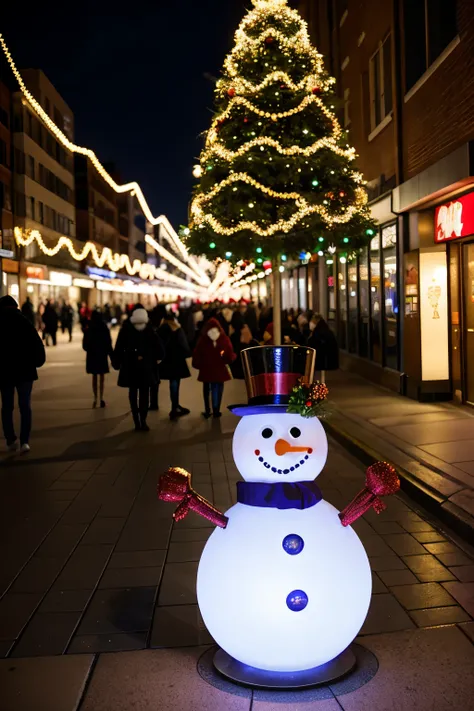 christmas snowman、 Illuminations、Street Background、 Santa Claus