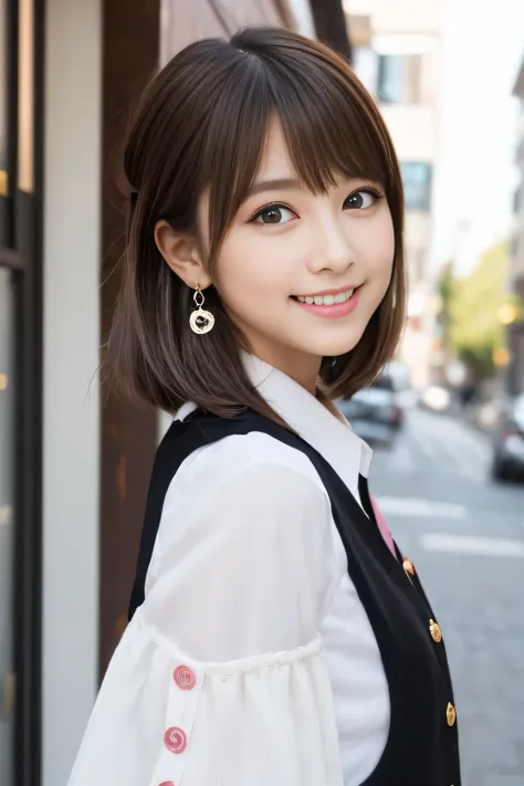   top quality 、 super detailed 、 high definition 、8k, Hairstyle:

Her hair is brownish in color and is tied up in a bun at the back.
Her bangs flow diagonally and some hair hangs down on the sides of her face, giving her a cute look.
Facial features:

Big ...