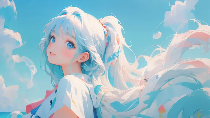 (masterpiece,  top quality,  Official Art :1.2), ( colorful ),  Perfect Anatomy,  staring at the audience , One Girl , Super cute face, White background, floating  colorful  water,  Ultra Fine Illustration ,  detailed ,  dynamic angle ,  beautiful details,...