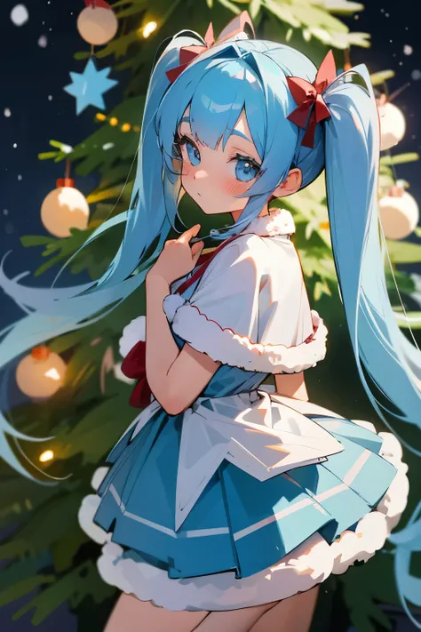 girl girl twin tail light blue hair long twin tail high quality single girl solo cute christmas tree christmas tree