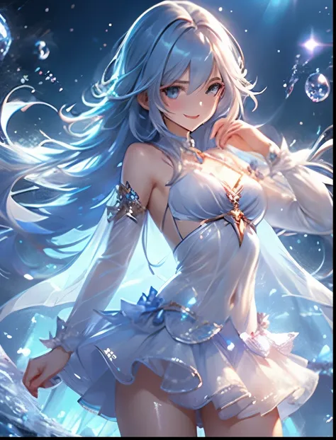 （（（ＳＦＷ、Precision、Highest quality、A first-class masterpiece、Normal body、8k、  Detailed Face 、Ultra-precision、 Normal hand、５refer to、Highest）））、Silver-haired beautiful girl、 Shy, Neat, and Pretty Magical Girl 、A healthy girl fighting in her pretty racy, trans...