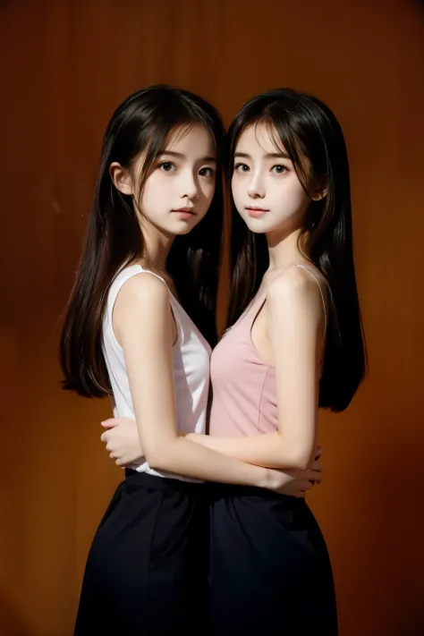 twogirls,Same stature,Hold each other,The two bodies are close together