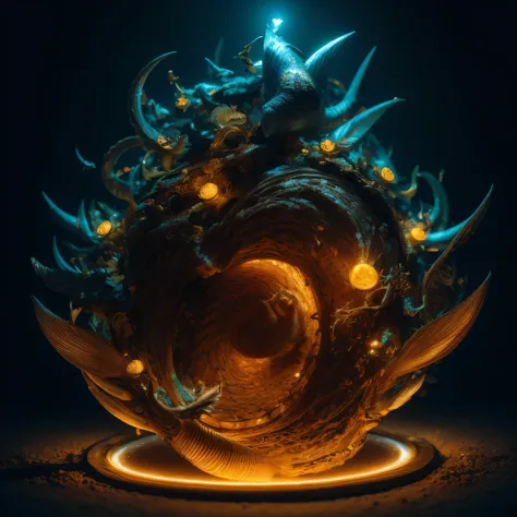 Fire, mercury, pearls, nautilus, gold mines，Stereo equidistance，starlights，Dingdall effect，Light and shadow intensification，3D modeling，Four-dimensional model，Virtual Engine，rendering，Studio lighting，The light shines，Fantasy atmosphere，vibrant with colors，...