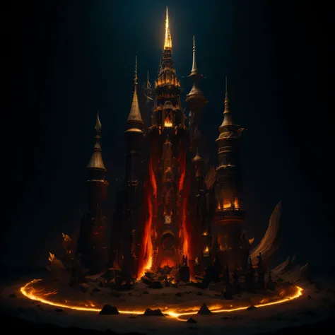 Dark Tower,Fire, mercury, pearls, nautilus, gold mines，Stereo Dark Dark Tower，Light and shadow intensification，3 D modeling，Dark Tower,Four-dimensional model，Virtual Engine，rendering，Studio lighting，The light shines，Fantasy atmosphere，vibrant with colors，8...