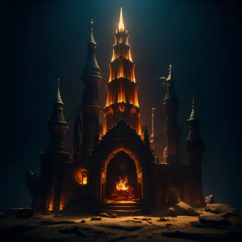 Dark Tower,Fire, mercury, pearls, nautilus, gold mines，Stereo Dark Dark Tower，Light and shadow intensification，3 D modeling，Dark Tower,Four-dimensional model，Virtual Engine，rendering，Studio lighting，The light shines，Fantasy atmosphere，vibrant with colors，8...