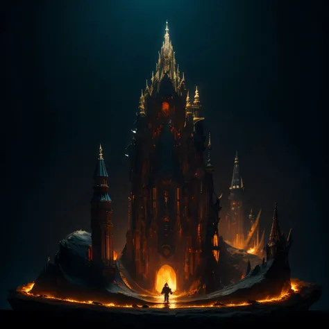 Dark Tower,Fire, mercury, pearls, nautilus, gold mines，Stereo Dark Dark Tower，Light and shadow intensification，3 D modeling，Dark Tower,Four-dimensional model，Virtual Engine，rendering，Studio lighting，The light shines，Fantasy atmosphere，vibrant with colors，8...