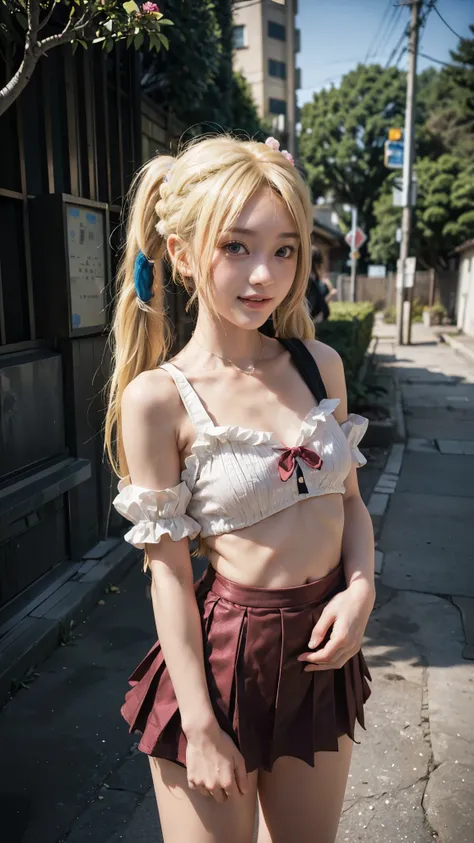  (( 8k up shot ,High school student with beautiful skin and a smile on the street corner  ,22 years old,miniskirt high school uniform :1. 4 Portraits  )), very beautiful and slim 、Beautiful breasts, beautiful feet、 belly button out,Extremely Delicate Face ...