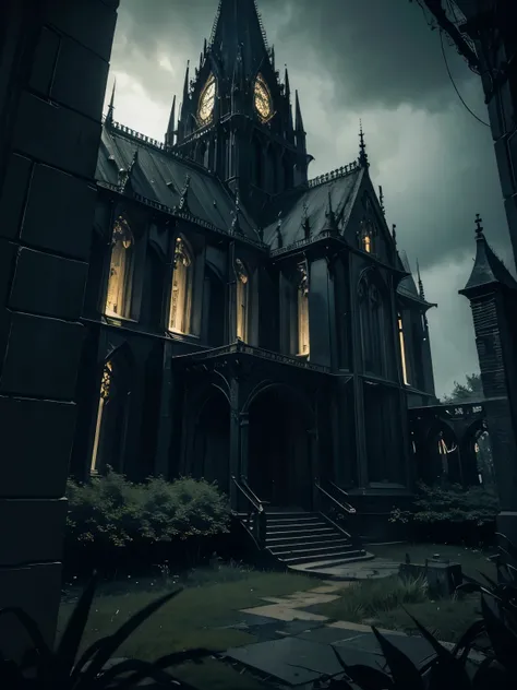 a dark mysterious tower, dramatic moody lighting, ominous clouds, gothic architecture, intricate details, overgrown vines, crumbling ruins, gloomy atmosphere, cinematic camera angle, dark fantasy landscape Nostalgic atmosphere, Elegant, (best quality, 8k,h...