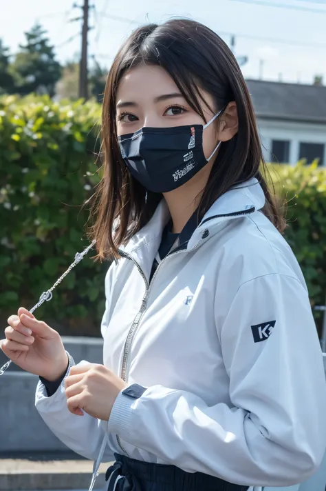 (8k, RAW Photos,highest quality, High resolution:1.1), (Ultra-realistic:1.4),(Realistic, Realistic:1.3),The Beauty of Japan、Upper Body、Fencing team - white fencing jackets and masks.