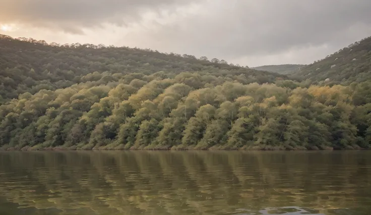 "Create a serene and tranquil image of a peaceful natural environment ultra realistic, 4K, imagine a calm lake surrounded by lush greenery and soft rolling hills, with a gentle mist rising from the water. The sky is painted in soft hues of orange and pink ...