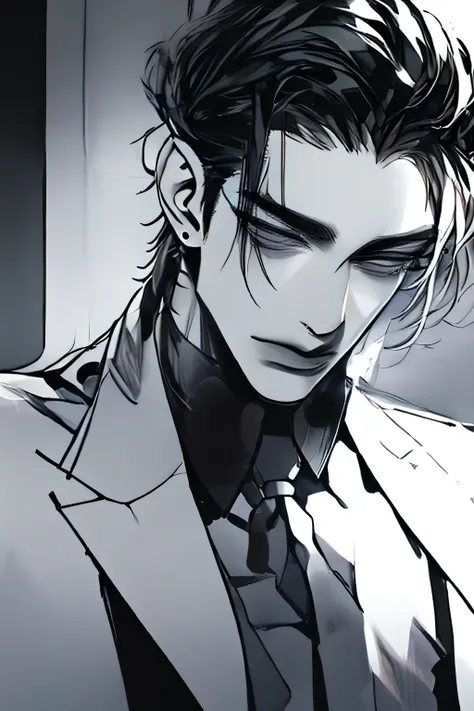 1 man, Alone,  with a little bit of hair on their pussy, Black hair, adult, broad shoulder , adult, piercer, Wraps, Dropped bangs, beautiful and handsome face,  best quality 