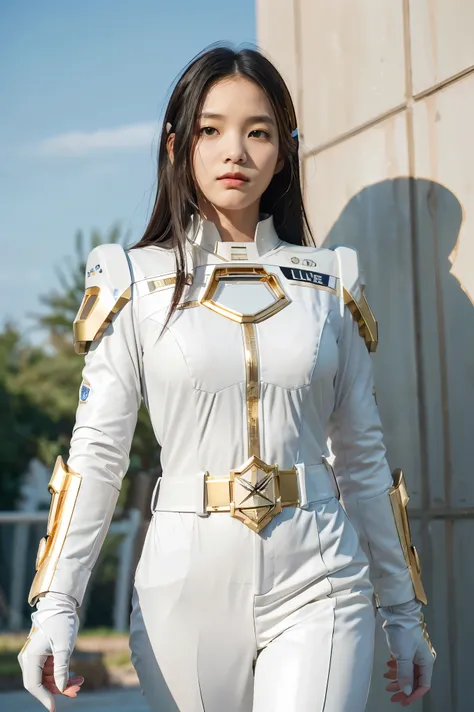 ((masterpiece, best quality, extremely detailed), volumetric lighting, ambient occlusion, colorful, glowing), 
1girl, solo, young girl, (dark hair), long hair, halo, aura, sacred, goddess, cleric suit, (white outfit with gold detailst:1.3), armor,
outdoors...