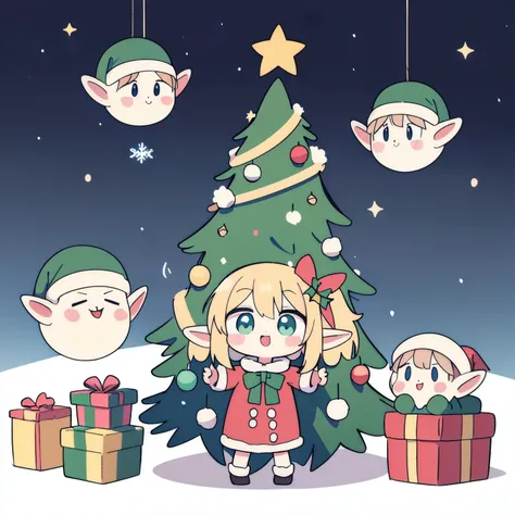  cute WhatsApp emoticons, Energy, High quality,  Masterpiece, Chibi, Christmas theme , Papa Noah, elves, gifts, snow,  Christmas tree, Ornaments