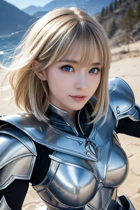 8k、 blue eyes, very detailed bustな、masterpiece、 top quality、( very detailed bust)、 Short Blonde Bob ヘアのAmerican Woman, dynamic angle、Mysterious Appearance、Wind effects、 fantasyの背景、Rim Light、Cinematic Light、 super high resolution 、8k、 Filmgrain、Best Shadow、...