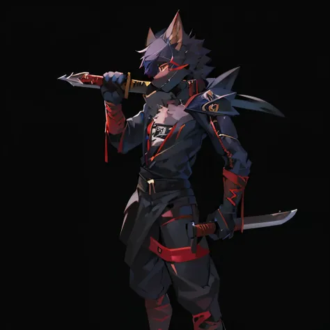 Anime characters with a sword and a cat on black background, Furry art, Furry art!!!, anthropomorphic cat ninja, full body commission for, fursona furry art commission, SFW version, fursona art, commission on furaffinity, very very beautiful furry art, POV...