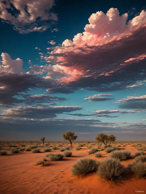 Summer, desert, ((no house)), pink clouds, a land overgrown with roses, James Gurney, art station rendering, ultra-wide lens, high definition