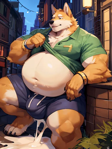 (two characters),4k ultra quality, 4k full body view,ultra high detailed body,kemono (wolf),golden fur,cute face,charming body,chubby body,chubby face, enormous body,by mystikfox61, by glitter trap boy, by bebebebebe,by morethreedee, by seibear,thick thigh...