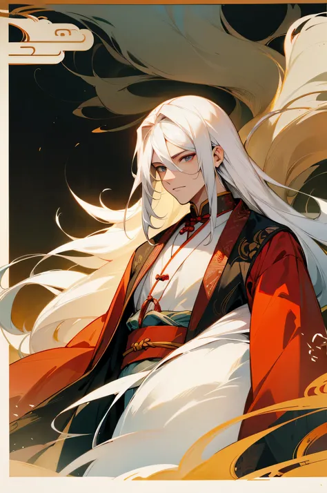 Men, Chinese style, long white hair, vintage clothing