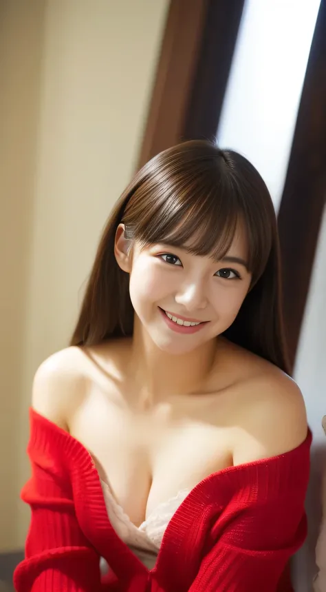 masterpiece,best quality,(Japanese girl),((Beautiful girl)),cleavage,(off shoulder:1.2),(perfect body beauty:1.2),(shy smile),From slightly above