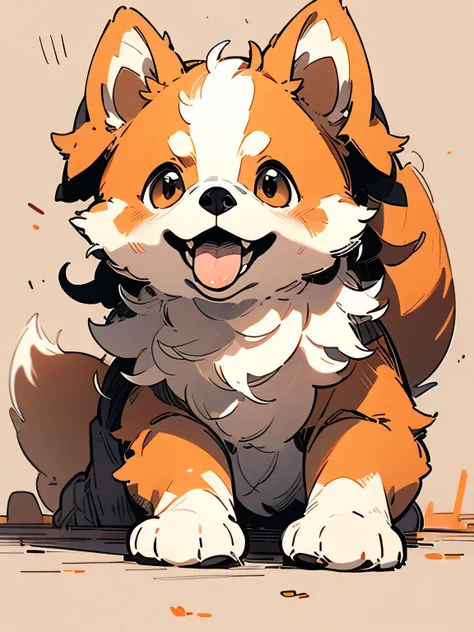 orange brown dog(Pomeranian),(manga style),(sketch),(illustration),