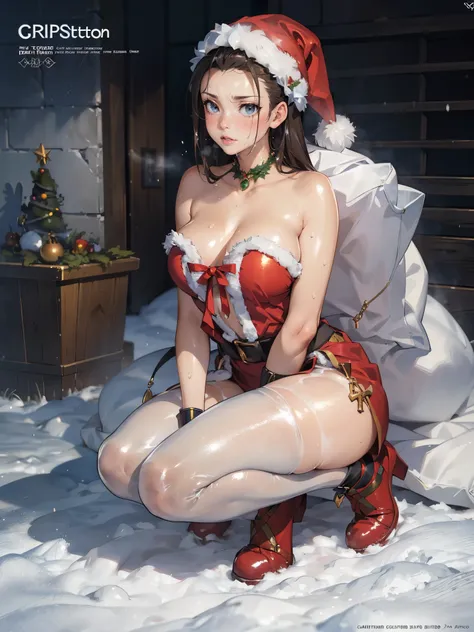 anime - style illustration of a woman in a see-through Santa costume, fantasy RPG video game character, official character art, trending on cgstation, e-girl, cushart krenz key art feminine, full body, female action anime girl, cameltoe:1.5, (gleaming skin...