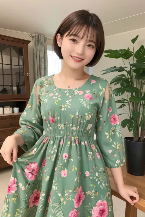 339 (20-year-old female, short hair), ( high image quality), (smile), ( Colorful Dress), ((Ariettis View of the World )), (BIG PLANTS ), (Dollhouse)