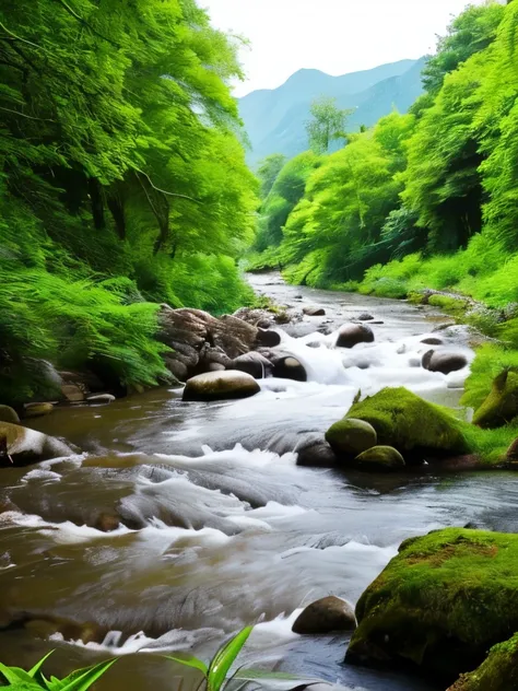 there is a small stream running through a lush green field, with a river running through it, with trees and rivers, river running through it, stream of love and happiness, river with stunning water, small river, beautiful flowing feeling, river stream, riv...