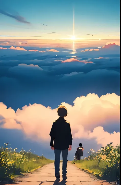 ((masterpiece, High quality, high resolution, 8k, 4K)), Character focus,
abstract art captures the dreamers house, ,
walking on clouds , with a blurry background ,
while the boy walks ,
looking into the distance , a place where wishes come true .
B...