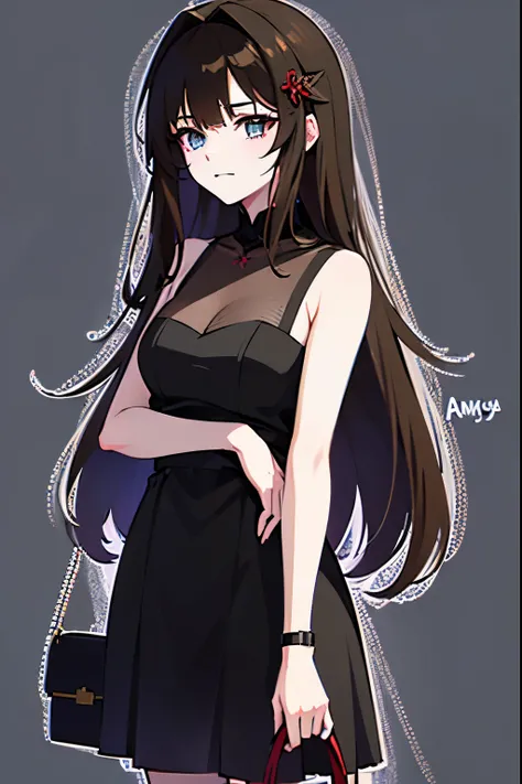 Anime girl in a black dress with a black bag,  anime girl in a black dress , De Girls Frontline, Made with Anime Painter Studio, Rin Tohsaka, Girls Frontline style , Fine details. girls frontline, Chica anime linda con un vestido bonito,  anime moe art sty...