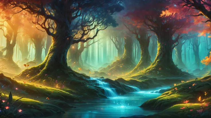 ( Moroccan masterpiece : 1.2), ( muy detallado: 1.2), ( muy detallado CG: 1.2), ( High image quality : 1.2), (最 High image quality ), 8K, Illustration Animée ,、 y Mignon 、beautiful、 forest, Robles, Sun rays