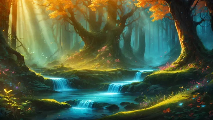 ( Moroccan masterpiece : 1.2), ( muy detallado: 1.2), ( muy detallado CG: 1.2), ( High image quality : 1.2), (最 High image quality ), 8K, Illustration Animée ,、 y Mignon 、beautiful、 forest, Robles, Sun rays