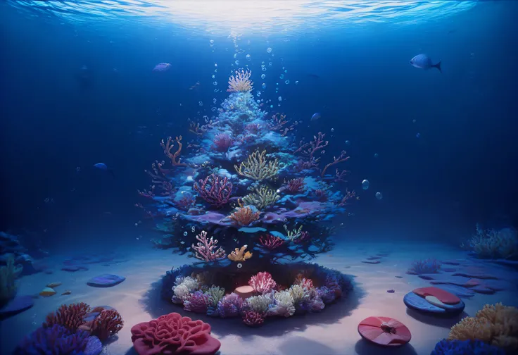 Christmas tree, underwater base, bottom of the ocean, very dark, ruanyi1174,underwater,