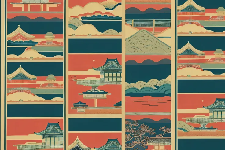   close up of a picture of a building on a computer screen, Japanese art style, Ukiyo-e print, Japanese Posters, Limited Edition Print , Japanese style,  Japanese collection item  , Japanese inspired poster,  Japanese Design , Society 6, photoshoppainting ...