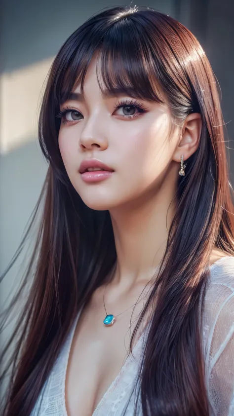 (8k, RAW photo, photorealistic:1.25) ,( lipgloss, eyelashes, gloss-face, glossy skin, best quality, ultra highres, depth of field, chromatic aberration, caustics, Broad lighting, natural shading,Kpop idol) looking at viewer with a serene and goddess-like h...