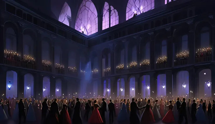 big hall ,people waltz,Night,van helsing style