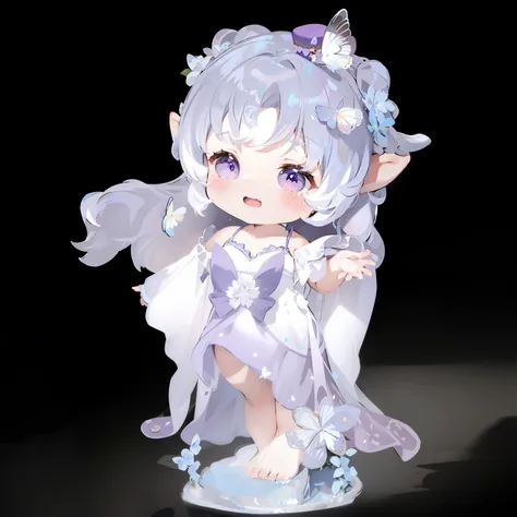 Lori huge breasts cleavage , Lolita Professions , cute character, figure,lalafell, small loli girl, 2D，，Celluloid，k hd，8k，Little angels，Slip dress，There is a hat on the head，illustratio，The face is clear，Flower Fairy， Elf，Purple dress，purple butterfly on c...