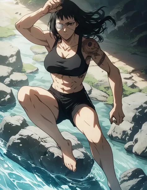 score_9, score_8_up, score_7_up,score_6_up,high resolution,source_anime,s0fiavalm3t,1girl,eyepatch,black hair,long hair,,water,rocks,volumetric lighting,rim lighting,dof,dramatic shadow,full body,dynamic pose,looking at viewer,pov,suspended in air, tattoos...