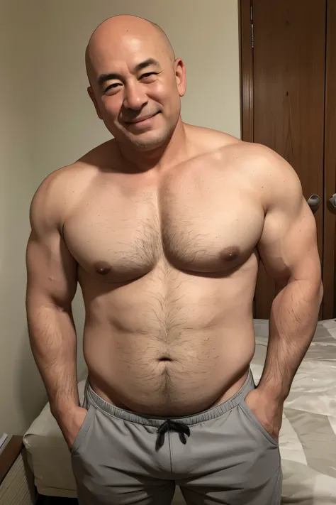 70 year old Japanese daddy 、Gray Hair、 chubby body、Flaccid physique、Wrinkles on the face、A persons good-looking smiles, strong、shirtless、His lower body is wearing work clothes 、Slightly bald 、Short stubble、 I have wrinkles on my skin、My skin is saggy 、Thre...