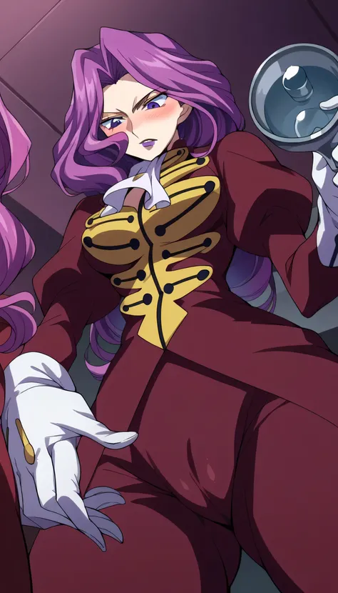 score_9, score_8_up, score_7_up, source_anime,
cornelialibritannia, cornelia li britannia, purple eyes, purple hair,
ascot, gloves, juliet sleeves, lipstick, long sleeves, makeup, pants, puffy sleeves, purple lips, red pants, red shirt, shirt, white ascot,...