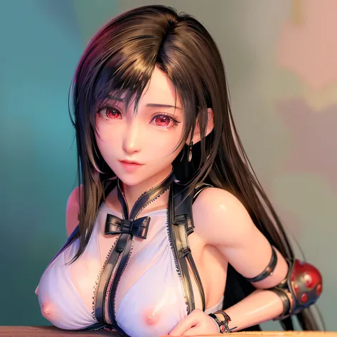 (( top quality )), ((masterpiece)), (  Details),  beautiful and cute woman,  sexy lingerie straddling a big monster、(((Faithfully recreating Tifa Lockhart)))、Sexy lingerie is pink、( anime style)、I feel a strong orgasm and Im crying、Close-up of facial expre...