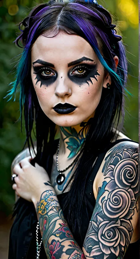 Gothic girl tattooed with smudged eyes 