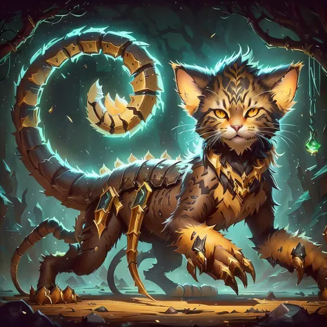 illustration of a cat with a scorpion like body and claws, furry fantasy art, hearthstone card game artwork. ”, fantasy card game art, in hearthstone art style, hearthstone card art, hearthstone card game artwork, hearthstone card artwork, detailed digital...