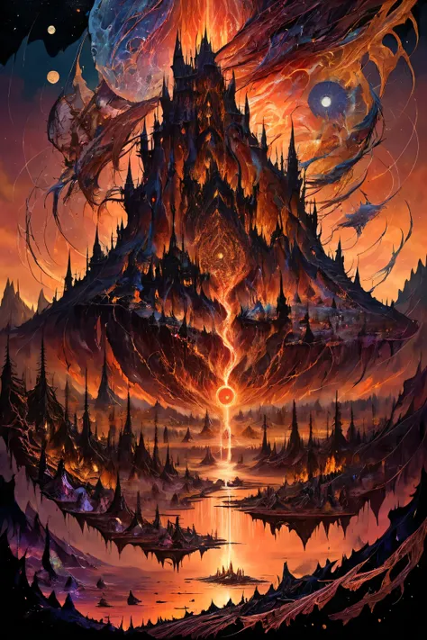 (best quality:1.5), (intricate emotional details:1.5), (ultra detailed),  (sharp details), a detailed digital illustration of a  [Mordor: A dark and evil land ruled by the dark lord Sauron:A magical kingdom where everything is perfect and everyone is happy...