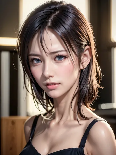 (masutepiece:1.3), (8K, Photorealistic, Raw photo, Best Quality: 1.4), (1girl in), Beautiful face, (Realistic face), (Black hair, Short hair:1.3), bikini of, Beautiful hairstyle, Realistic eyes, Beautiful detailed eyes, (Realistic skin), Beautiful skin, (N...