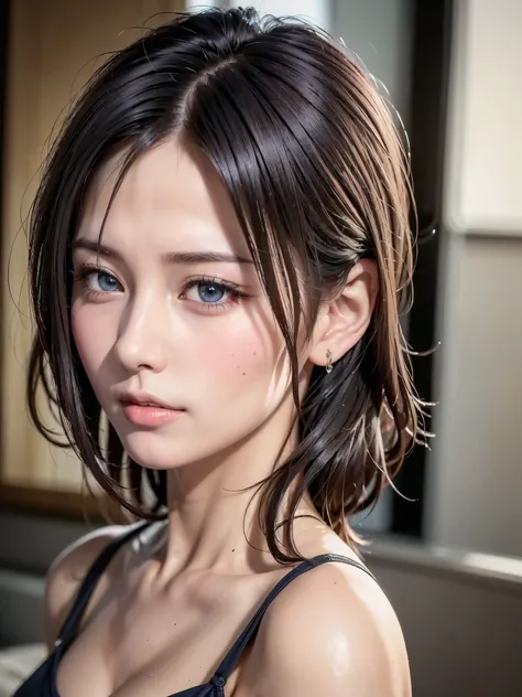 (masutepiece:1.3), (8K, Photorealistic, Raw photo, Best Quality: 1.4), (1girl in), Beautiful face, (Realistic face), (Black hair, Short hair:1.3), bikini of, Beautiful hairstyle, Realistic eyes, Beautiful detailed eyes, (Realistic skin), Beautiful skin, (N...