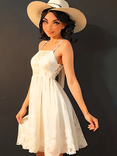 araffe woman in a dress and hat posing for a picture, romantic dress, cute dress, simple dress, summer dress, wearing dress, feminine girly dress, wearing a long flowery dress, stylish dress, wearing an elegant dress, wearing in a summer dress, vintage aes...